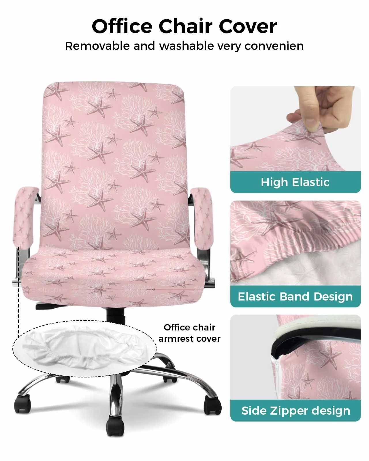 Coral Starfish Pink Elastic Office Chair Cover Gaming Computer Chair Armchair Protector Seat Covers