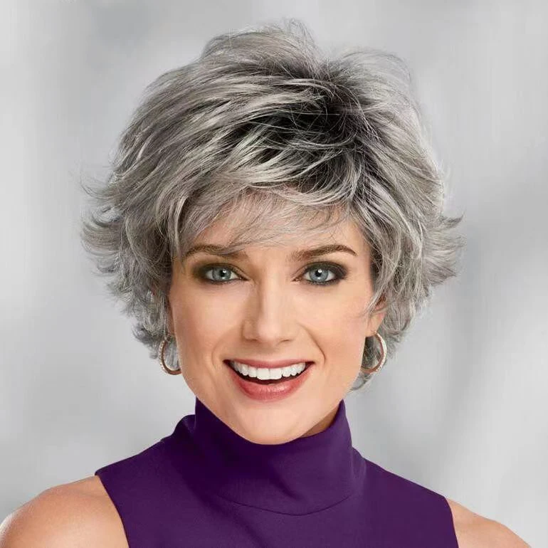 

Ombre Gray Wigs for Women Short Hair Wigs with Bangs Pixie Cut Wig for White Women Short Layered Synthetic Hair Wigs