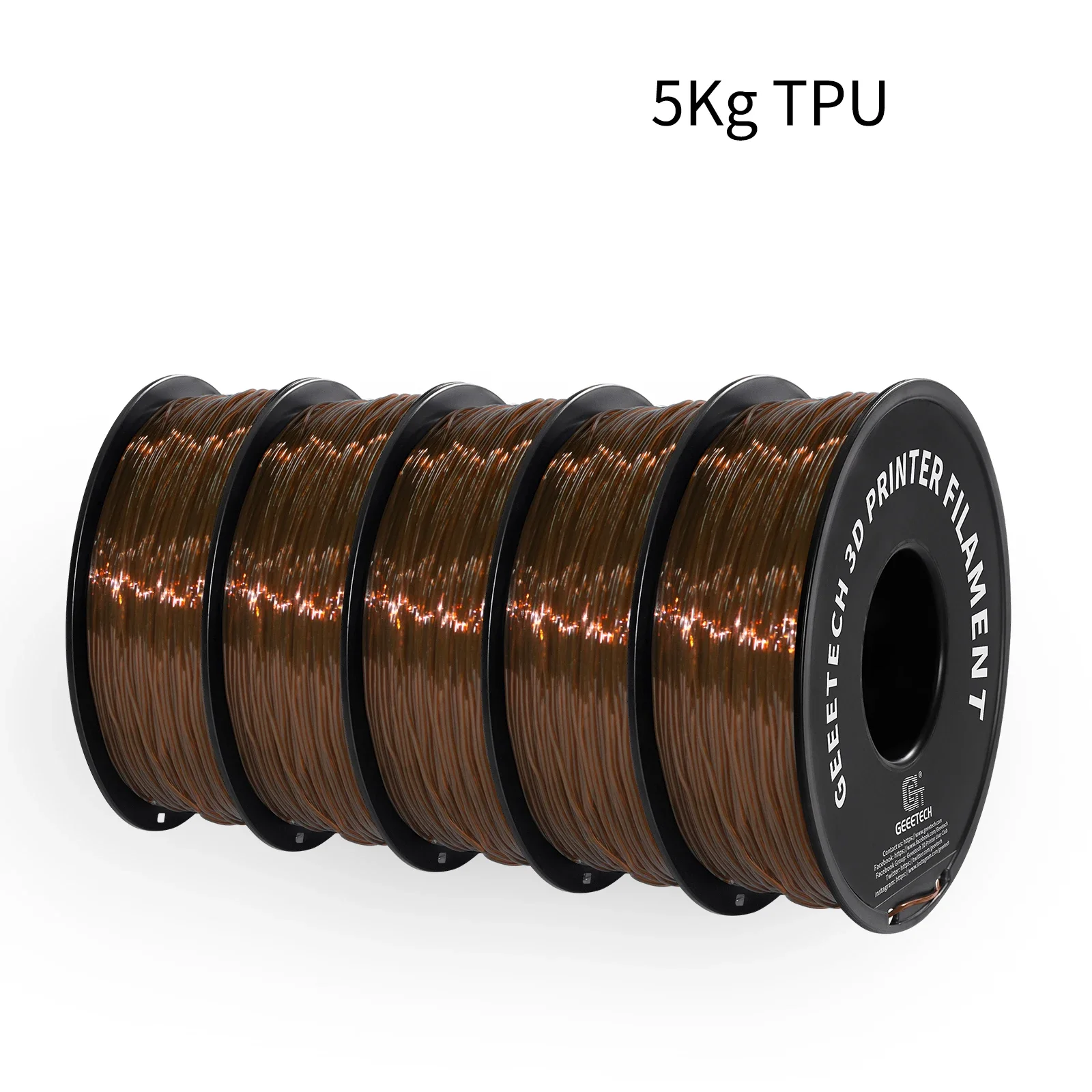 GEEETECH 5KG transparant TPU-filament, zeer elastisch flexibel materiaal, compatibel met de meeste 3D-printers, diameter 1,75 mm