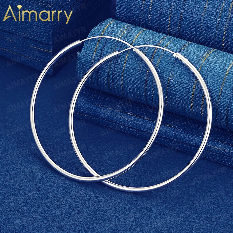 925 Sterling Silver 50mm/60mm Minimalist Smooth Earrings for Women's Banquets and Weddings High-quality Fashion Jewelry