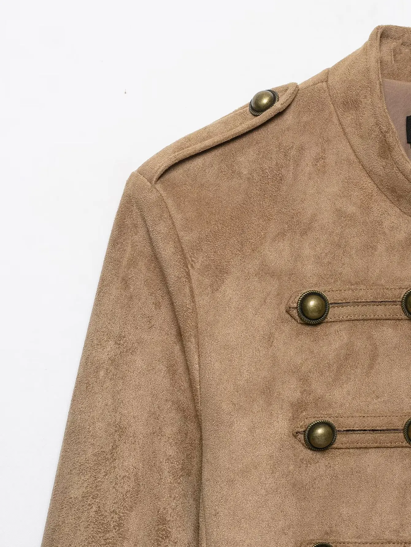 2026 Vintage Damen Einfarbige Reißverschluss-Jacken Herbst Winter Lässige Seilknoten-Langarm-Mäntel High-Street Damen-Motorrad-Oberbekleidung – Detail 5