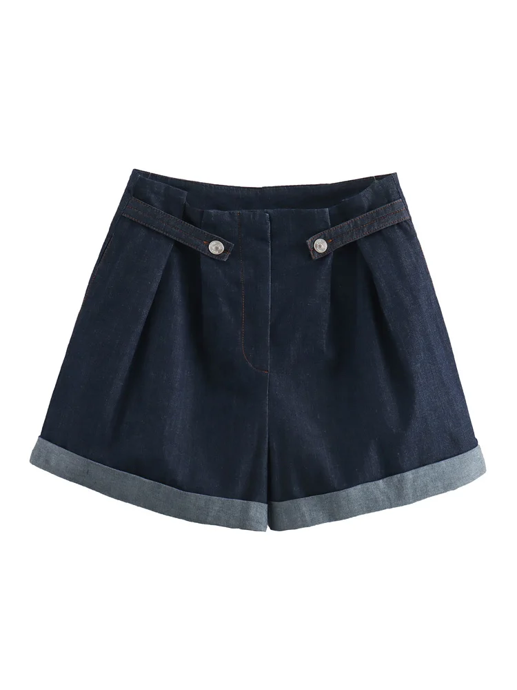 KAOPU ZA Women denim bermuda shorts vintage high-waist zipper fly female skirts mujer