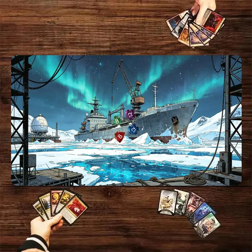 60X35cm Arctic Aurora Icebreaker Ship Port TCG Play mat Non‑Slip Rubber Trading Card Game Table Pad For Card Game Players
