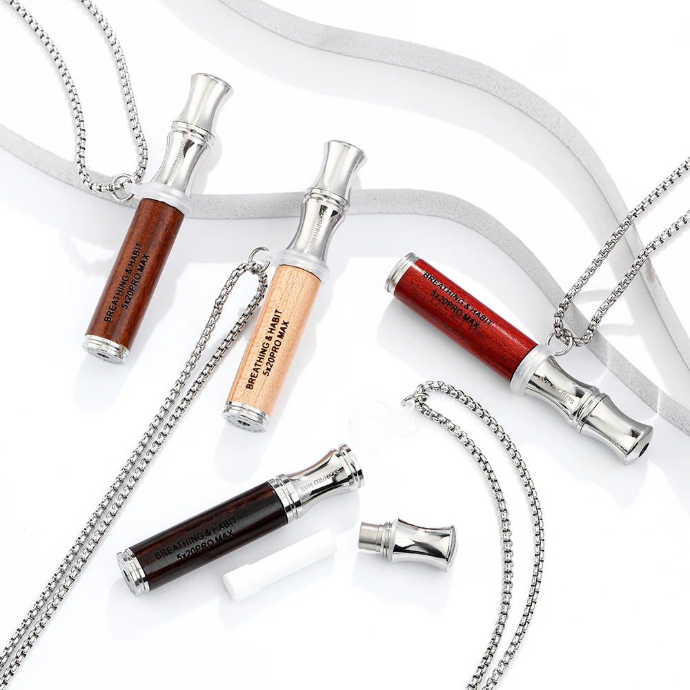 2026 new Double-layer Anxiety Breathing Necklace Natural Wooden Stainless Steel Quit Vaping tools Stress Relief & Natural Calm