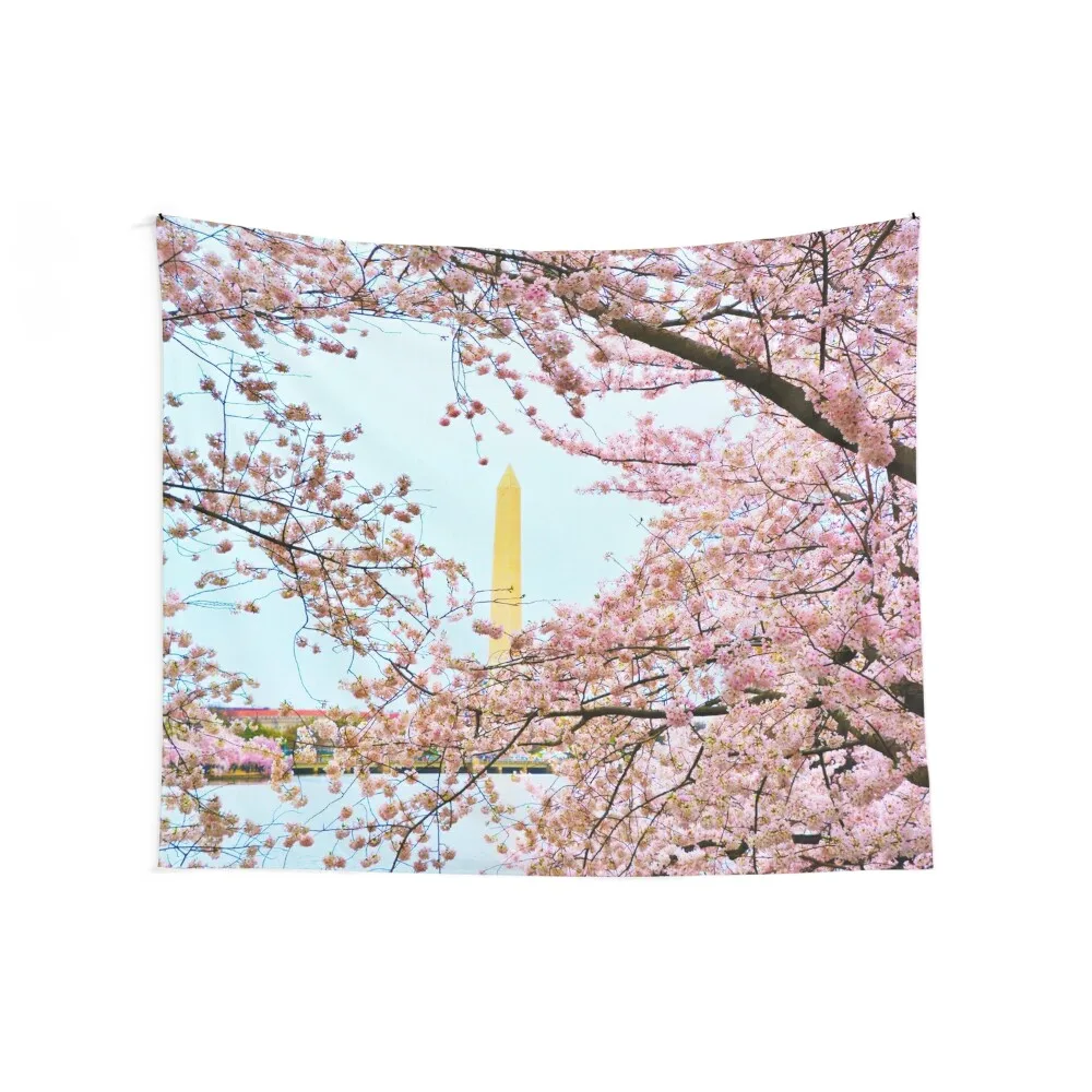 Cherry Blossoms and Washington DC Monument Tapestry Cute Room Decor Aesthetic Room Decors Wall Decor Hanging Custom Tapestry