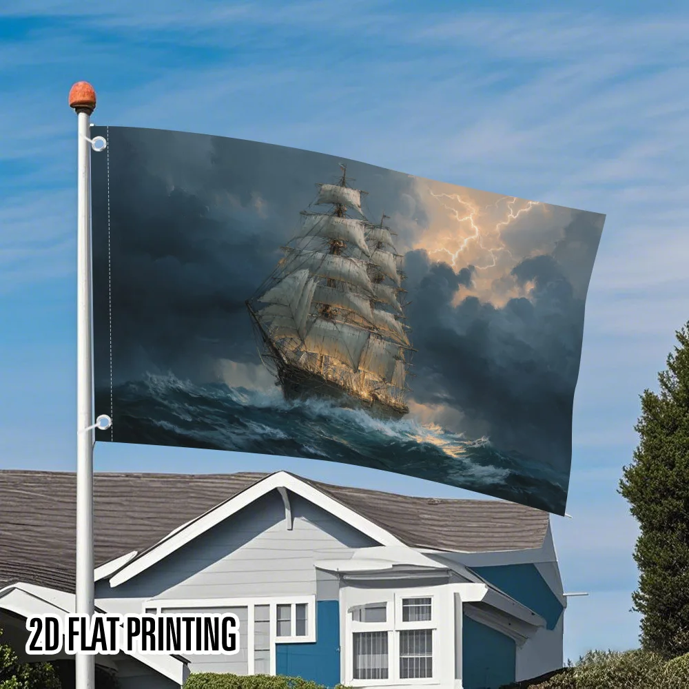 Stormy Seas Tall Ship Flag Nautical Decor 100% Polyester Outdoor Weatherproof Garden Banner