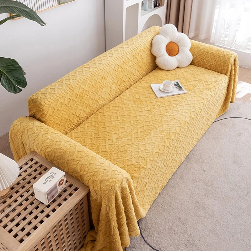 Double-sided Knitted Jacquard Sofa Throw Luxury Velvet-knit Reversible Slipcover Full-coverage Insulated Stretchable Couch Cover