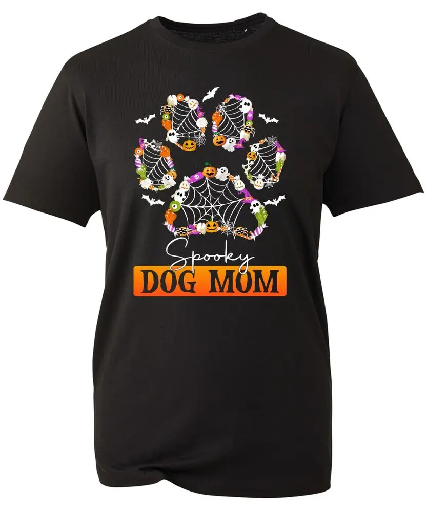 Spooky Dog Mom T-Shirt Halloween Dog Paws Mother Day Animal Pet Horror Nightmare  High Quality 100%Cotton Short Sleeve