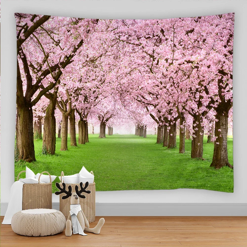 The Scenery Flower Forest Path Tapestry Wall Hanging Bohemian Style Psychedelic Natural Art Living Room Bedroom Room Decor