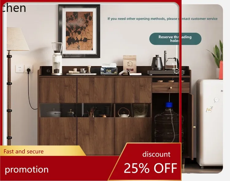 PYH Solid Wood Sideboard with Socket Integrated Tea Cabinet Storage Living Room Organizer