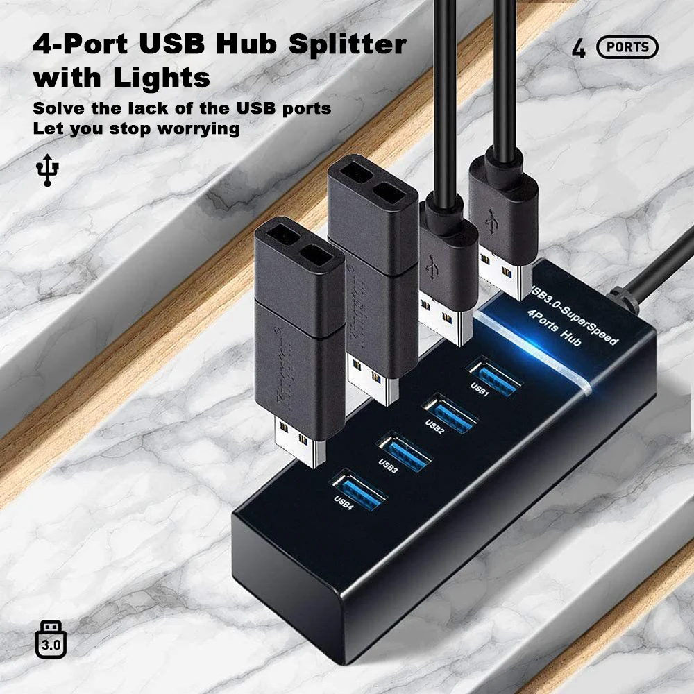 

Суперскоростной USB 3.0, 4-портовый концентратор-сплиттер, адаптер, длина кабеля 30/120 см для настольного ПК, Mac, ноутбука, клавиатуры, мыши, мобильного жесткого диска