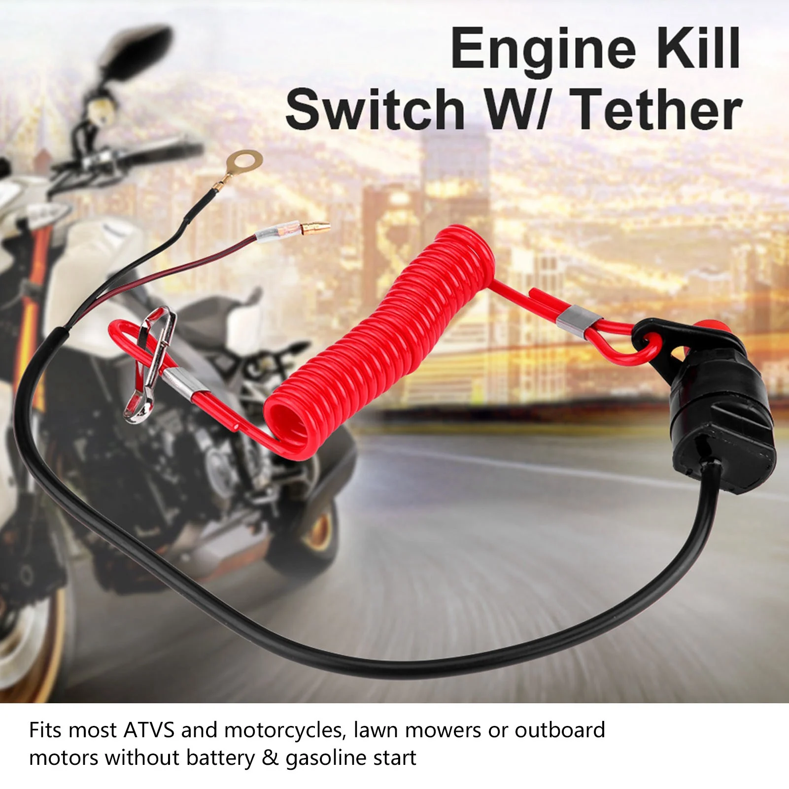 Motorcycle Outboard Lawn Mowers Emergency Engine Kill Stop Switch W/ Tether Lanyard Cord