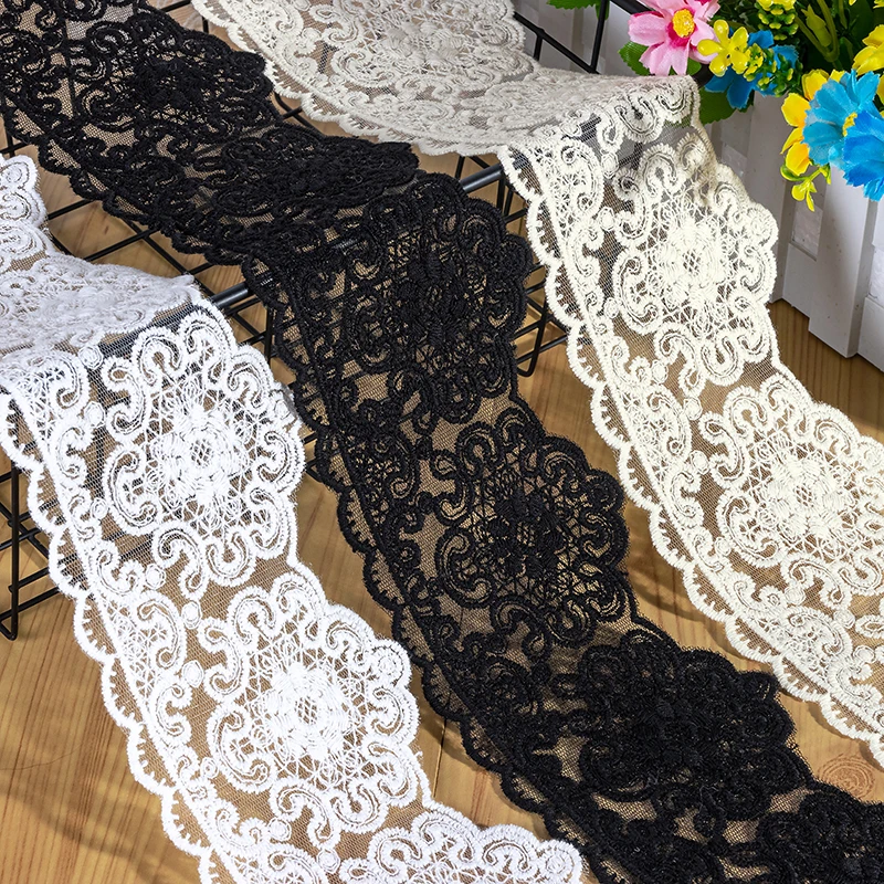 Embroidered Lace Ribbon for Sewing, 100% Cotton, Hollow Out, White, Beige, Black, 9cm Width, DIY Accessories, 3 Yards per Lot