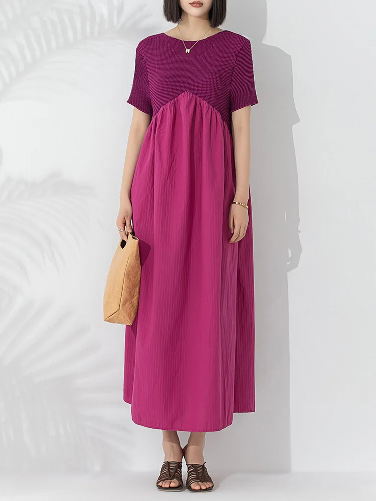 

Simple and atmospheric patchwork fashionable and high-end autumn new style socialite style solid color pleated dress [20240790]