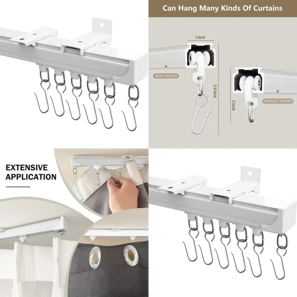 

White Heavy-Duty Ceiling-Mounted Curtain Track System with Hooks, Suitable for Room Dividers, 3-12ft Length