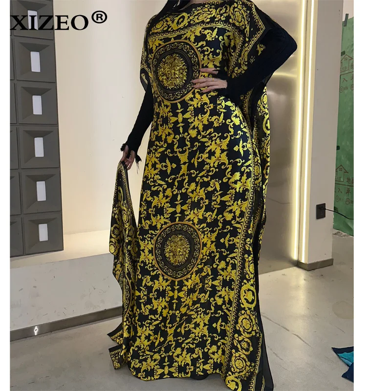 WINYI vestidos africanos musulmanes para mujer dubai abaya vestido caftán con estampado de puntos ondulados y cuello redondo, vestido largo elegante, vestido maxi