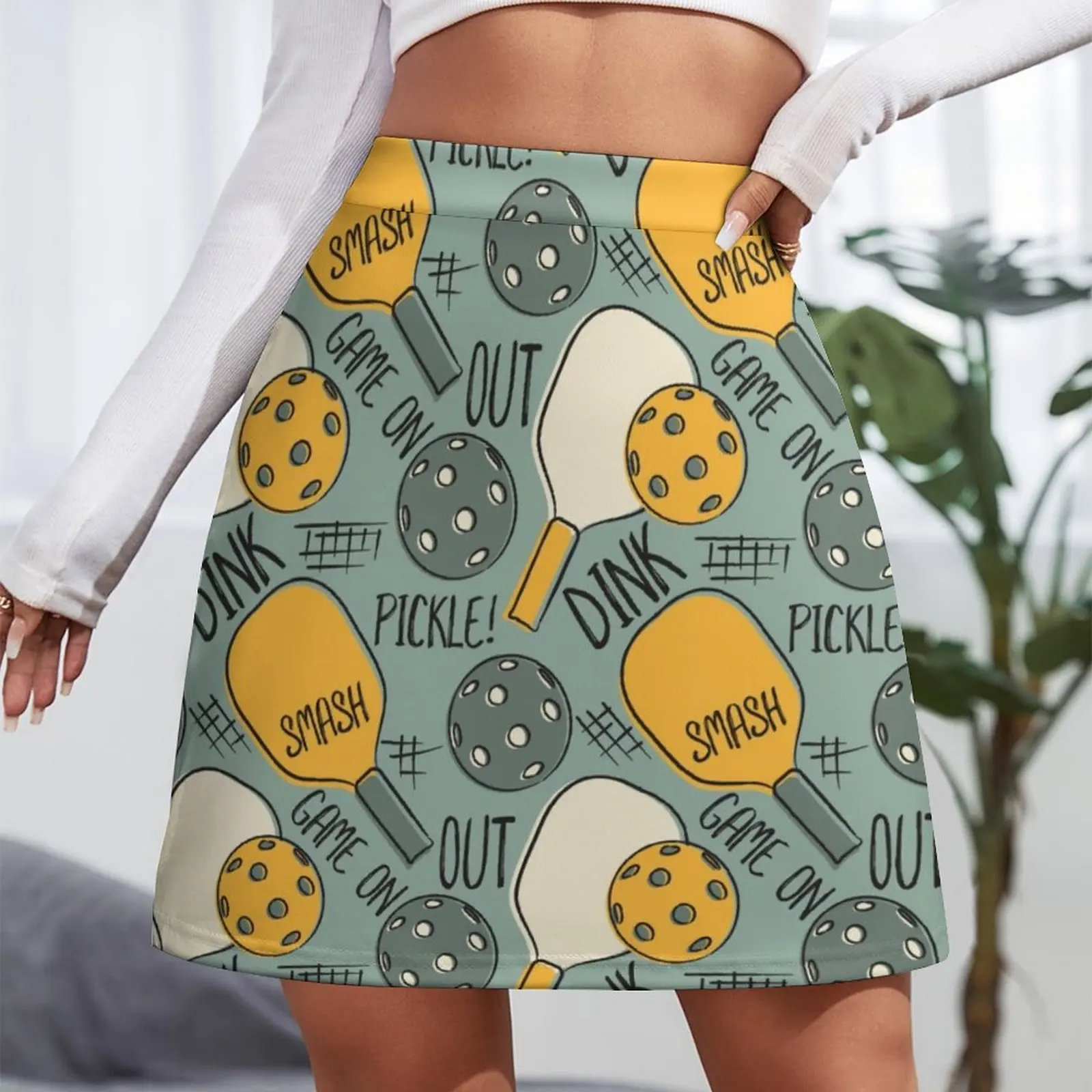 Pickleball Pattern Graphic Illustration Green and Gold Mini Skirt elegant party dresses for women 2023 korean skirt