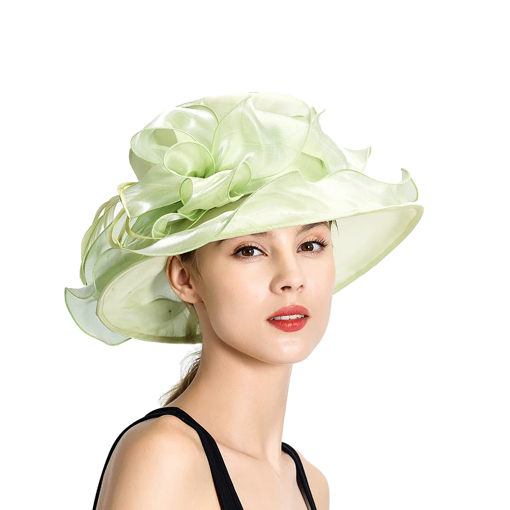 Special Shiny Organza and Feather Ladies Church Hat Dress Hat Summer Hat for Lady S10-3083