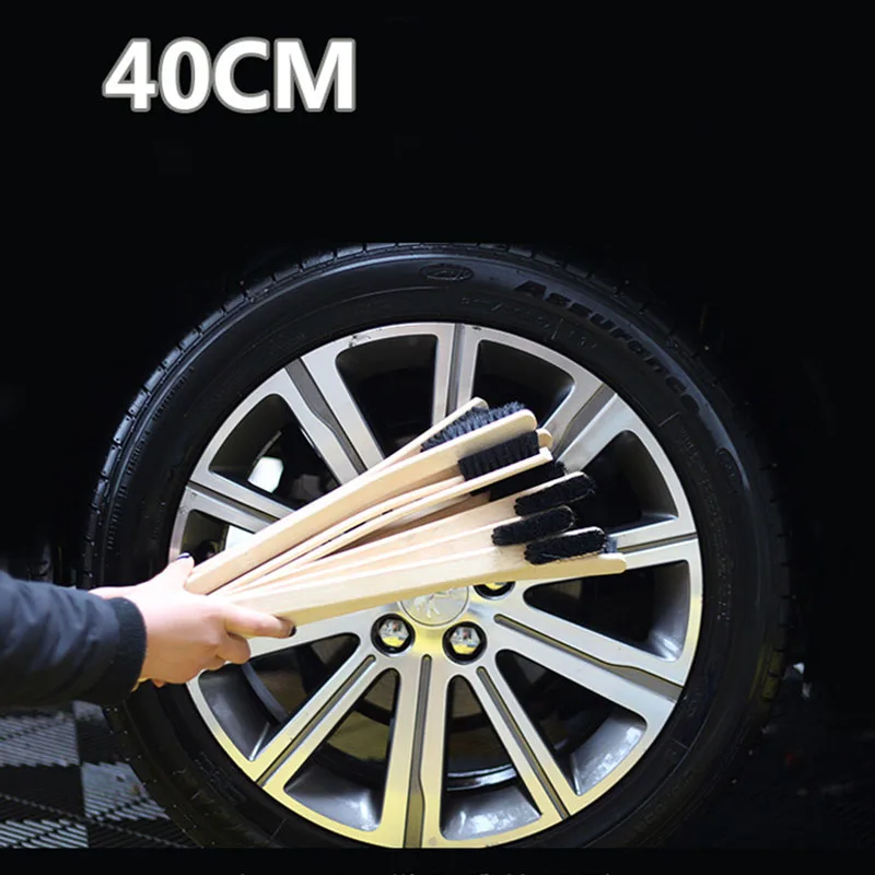 

40cm Car Engine Tire Wheel Rim Cleaning Brush Long Bamboo Handle Natural Bristl Auto Detailing Car Products Washer Accessories