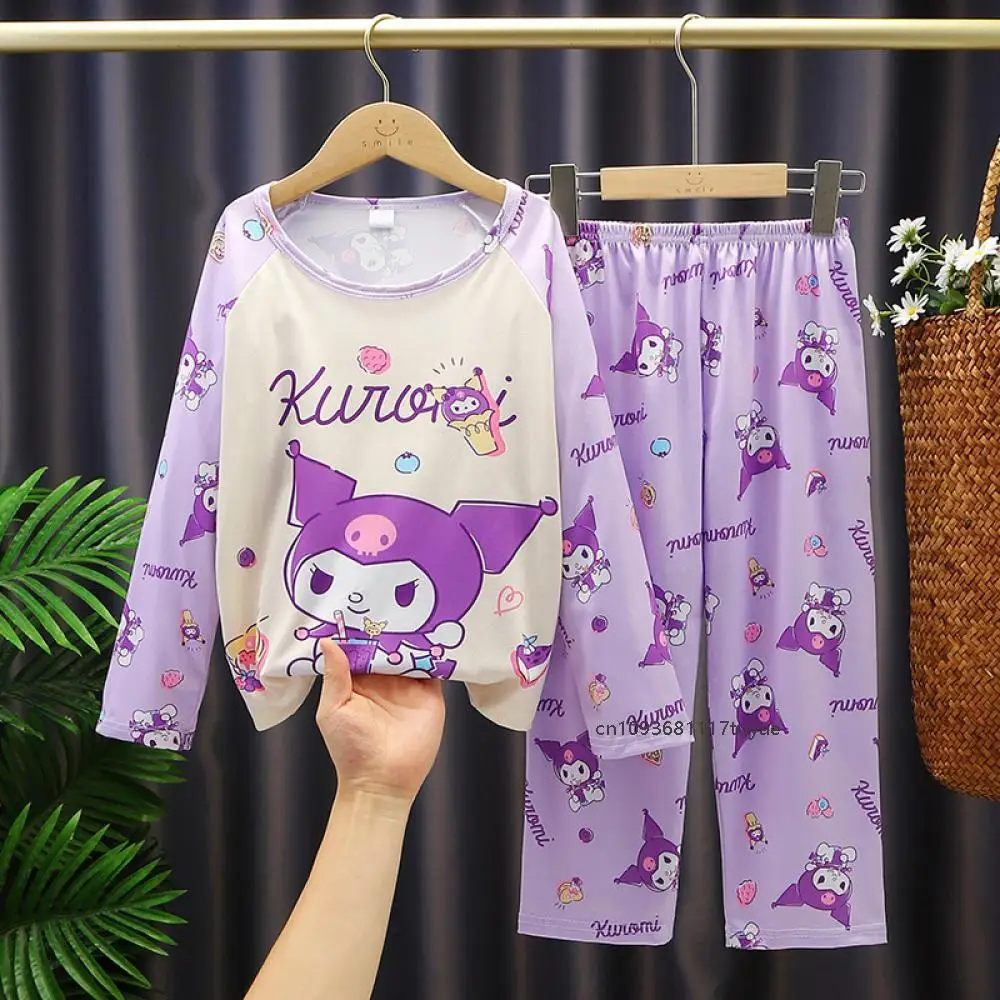 Sanrioed 2 قطعة أنيمي مرحبا كيتي بيجامات أطفال بأكمام طويلة Kawaii ميلودي كورومي الأميرة الكرتون لطيف الاطفال ملابس خاصة