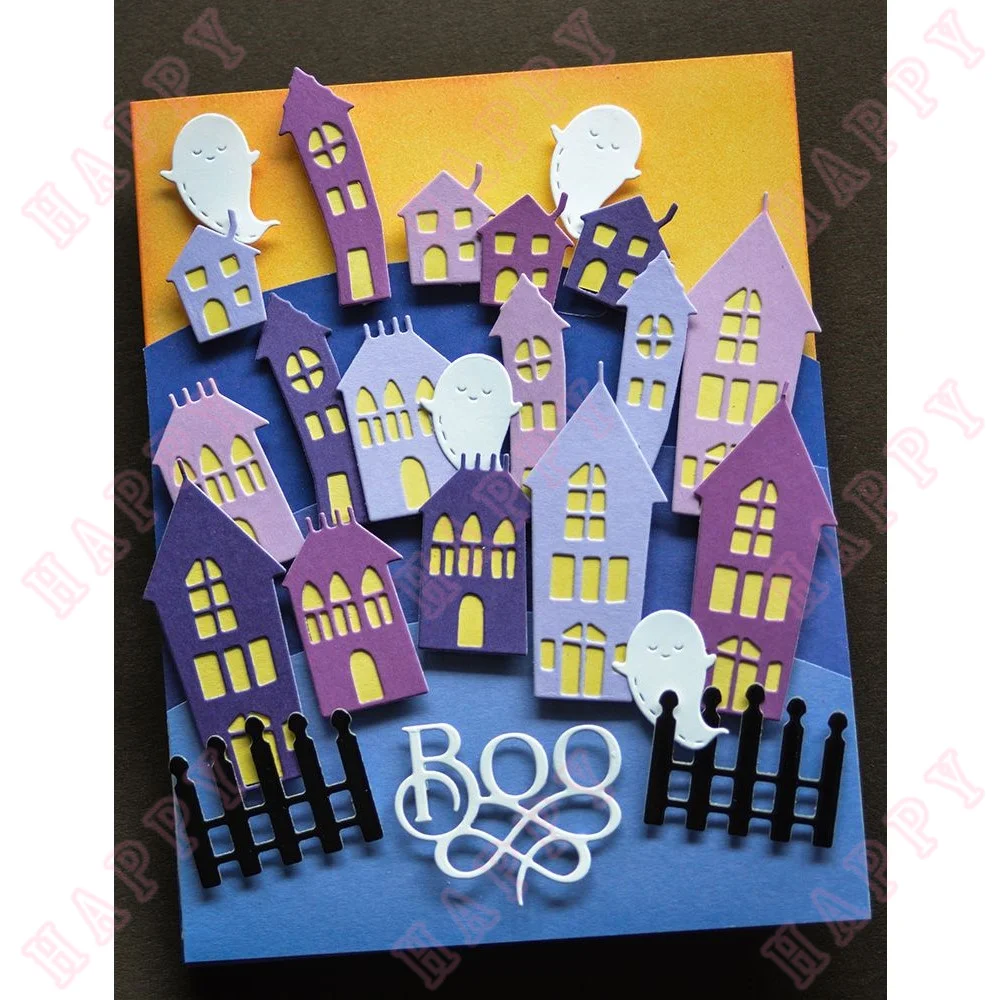 Halloween Ghostly House Spider Web Metal Cutting Dies Scrapbook DIY Decoration Embossing Template Making Paper Craft Knife Mould image 3