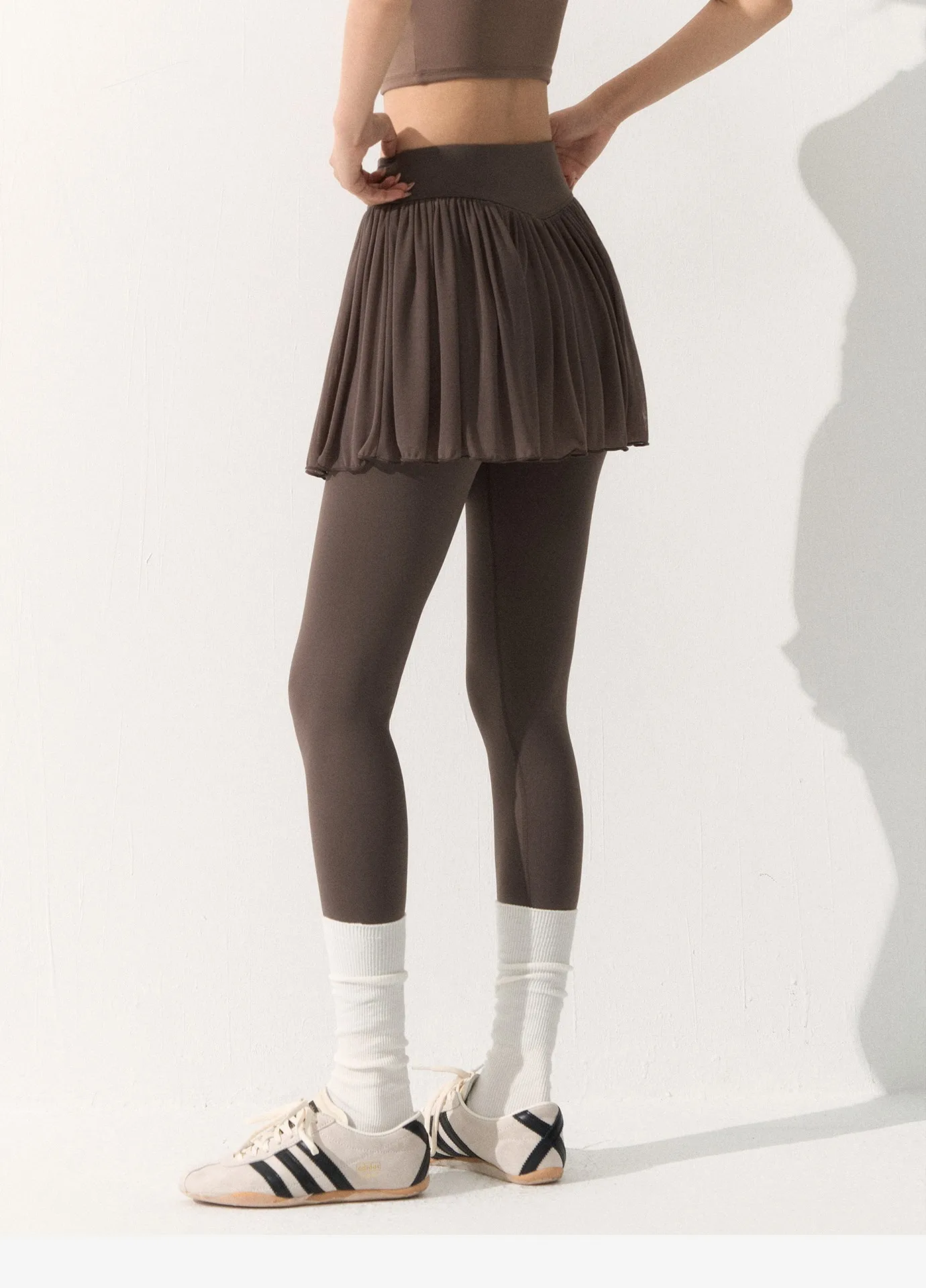 Damen-Yoga-Culottes, hochtaillierter Tennisrock mit Mesh-Oberteil, zweiteilig, Anti-Exposition, Cloud-Fitness-Rock, neun-Punkt-Hose – Detail 2