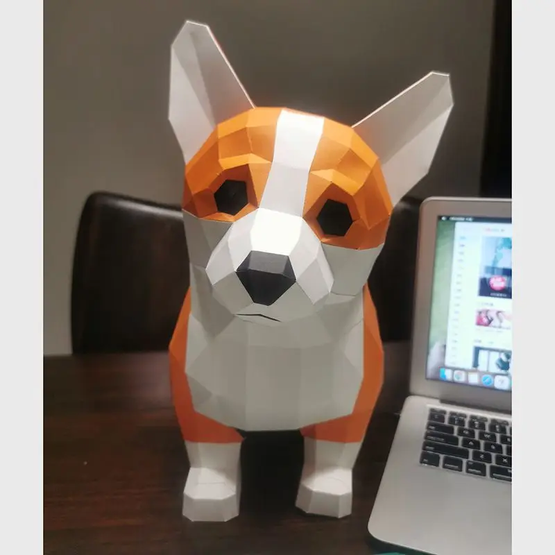 44cm Corgi Paper Model Home Decor Room Ornament Desk Decoration Pet Dog Animal Papercraft 3D DIY Creative Puzzles Hand Made Toys