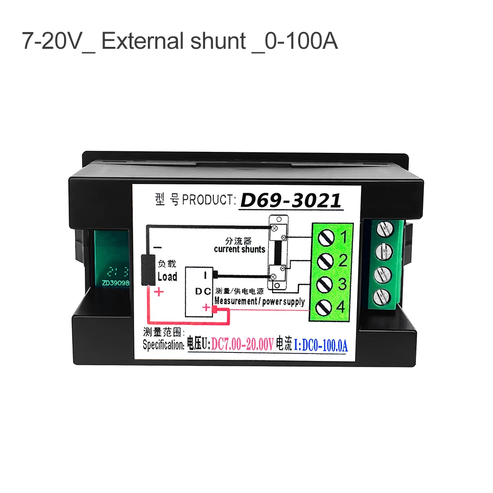 4 in 1 DC Voltmeter Ammeter Power Energy Meter DC 7.0-20.0V/DC 14.0-600.0 V 0.01-100A HD Color Screen 180 Degrees Flawless LED