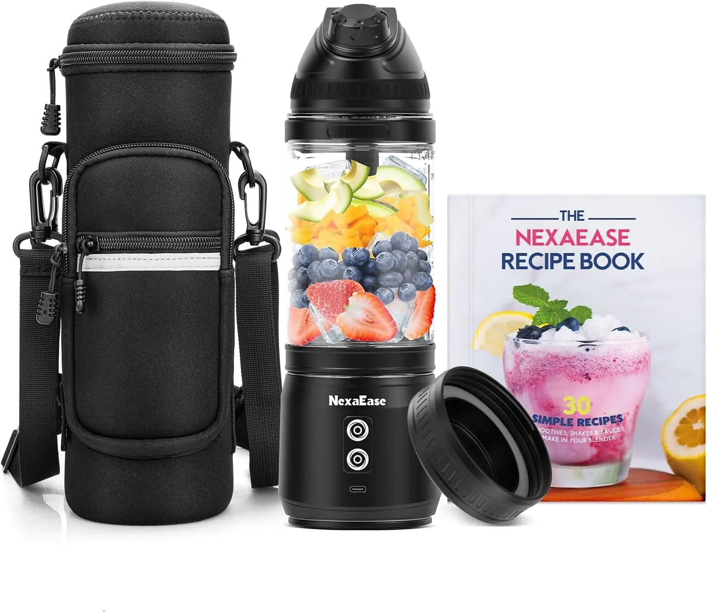 24-Ounce Personal Blender with USB-C Rechargeable, Includes Insulated Carrying Case and Recipe Book, for Shakes and Smoothies, E