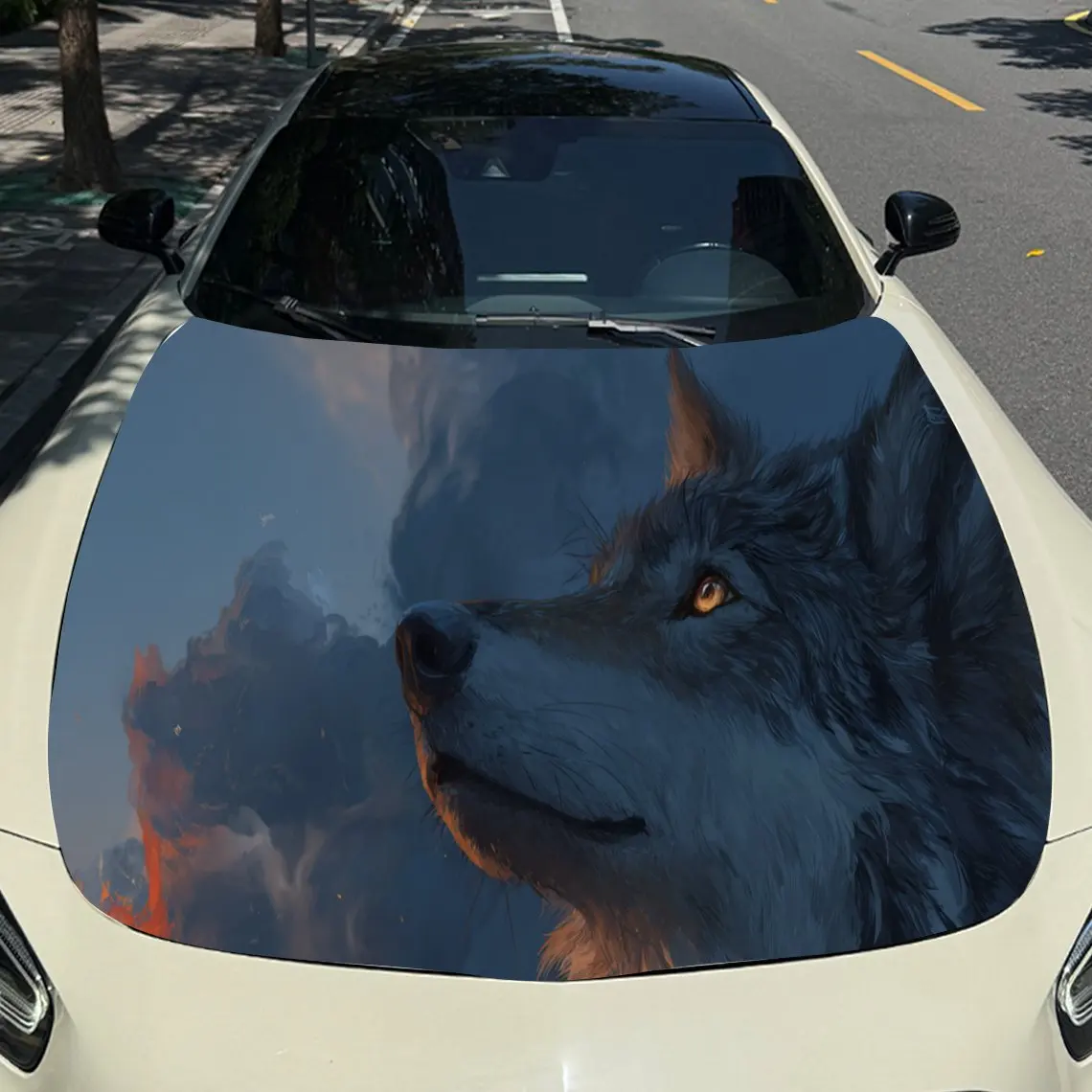 

Melancholy Wolf Car Hood Sticker PVC Self Waterproof Stick, Striking Auto Exterior Accessories Decor Protect Gift for Car Lover