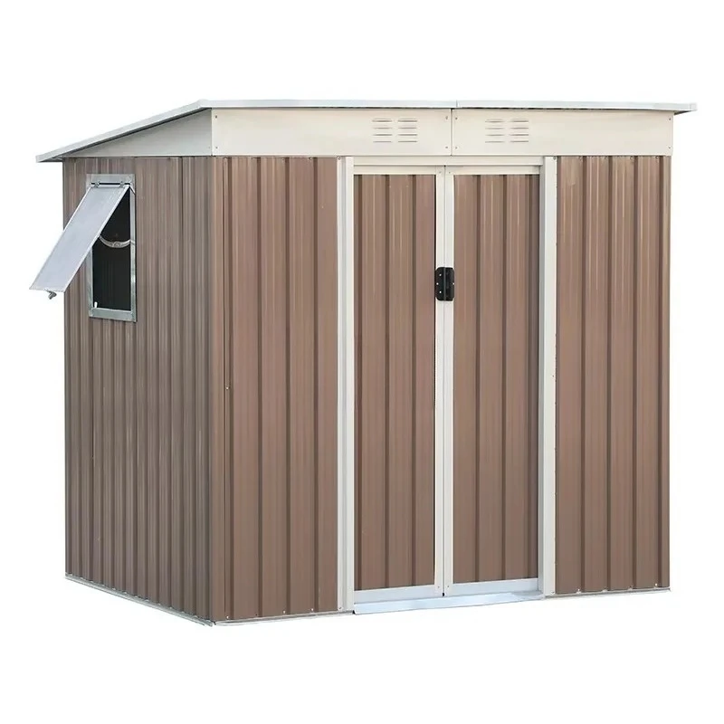 Metal Resin  Outdoor Storage Shed 6x5 Feet Brown With Window And Foundation Durable Rust Resistant For Garden Backyard Patio Use