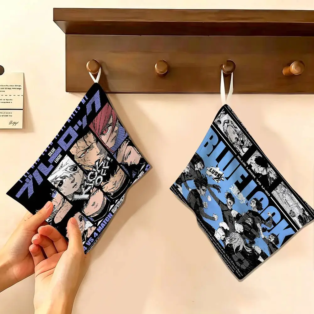 Blue Lock Anime Multi-scene Polyester Cotton Towel, Hanging Hand Wiping Cloth for Kitchen Bathroom Hotel
