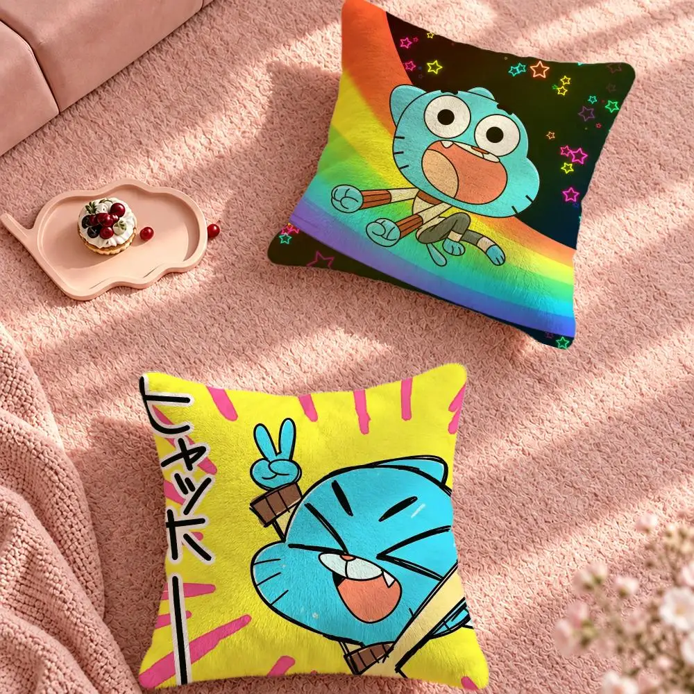 Cartoon Comedy Gumball Cushion Cover Cute Cartoon Throw Pillow Cover Soft Plush Cushion Cover Sofa Bedroom Home Decor