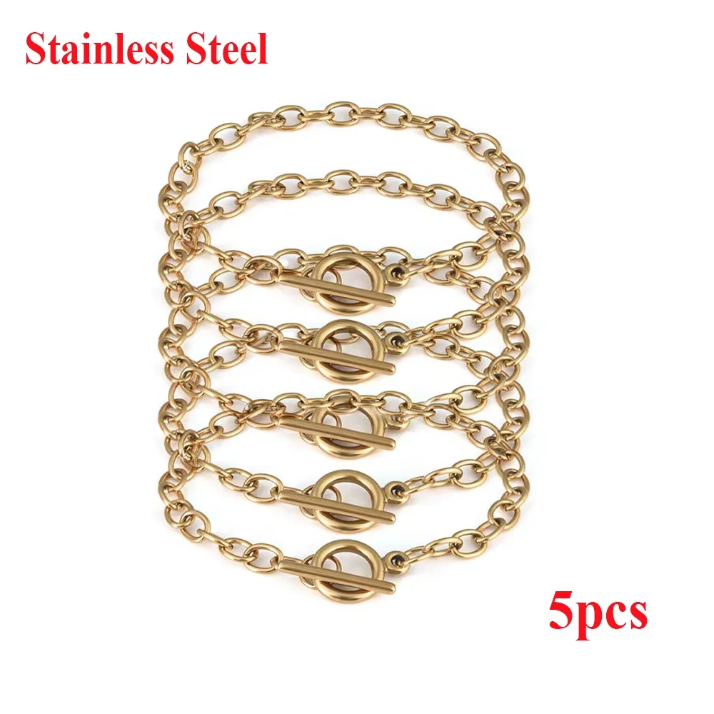 5pcs/lot Width 5mm Chain Bracelet for Women Men Jewelry Making with OT Toggle Clasp Stainless Steel Chain Link Bracelet