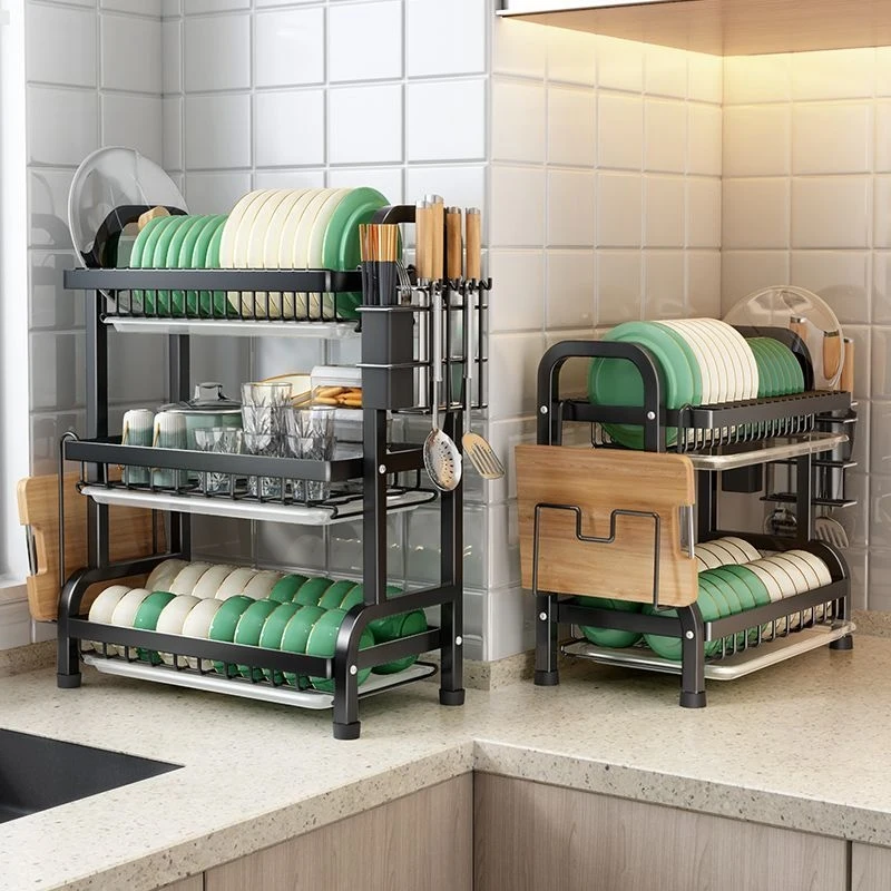 

Home Kitchen Bowl Plate Storage Rack Multi-tier Design Thickened Material Countertop Dish Draining Holder
