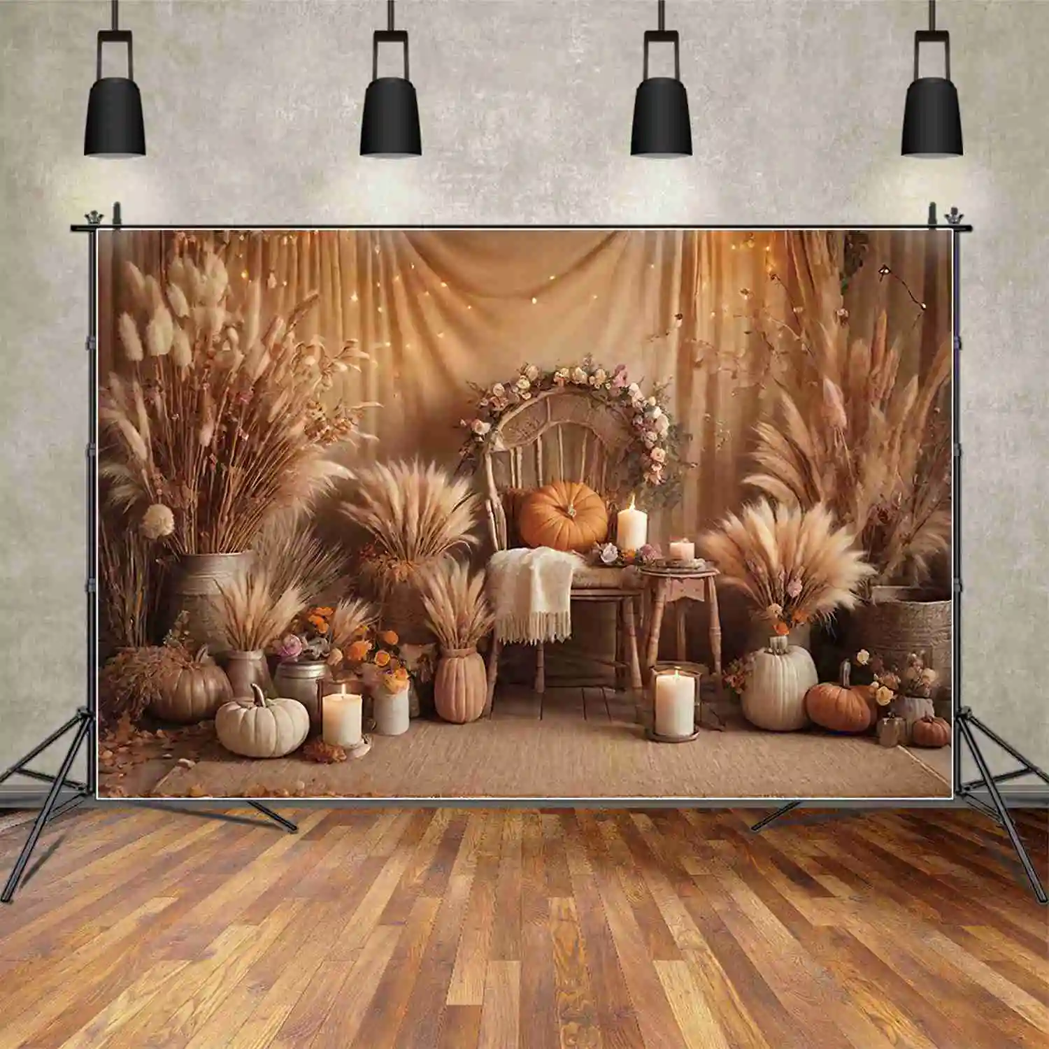 MOON.QG Thanksgiving 2024 Wedding Backdrops Children's Bohemia Dry Grass Flowers Background Customized Party Photocall Supplies