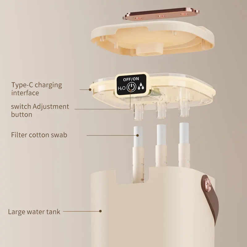 Three Nozzle Desktop Humidifier With Night Light 2L Large Capacity 5 Gears Adjustment Mist Humidification Water Purification