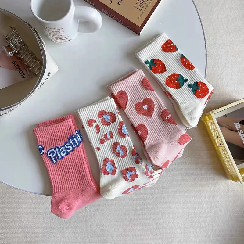 عادية منتصف العجل Socken موضة تنوعا الجوارب Ins الكورية اليابانية نمط 1 زوج المرأة Kawaii الأزهار القلب طباعة طاقم الجوارب لطيف #4