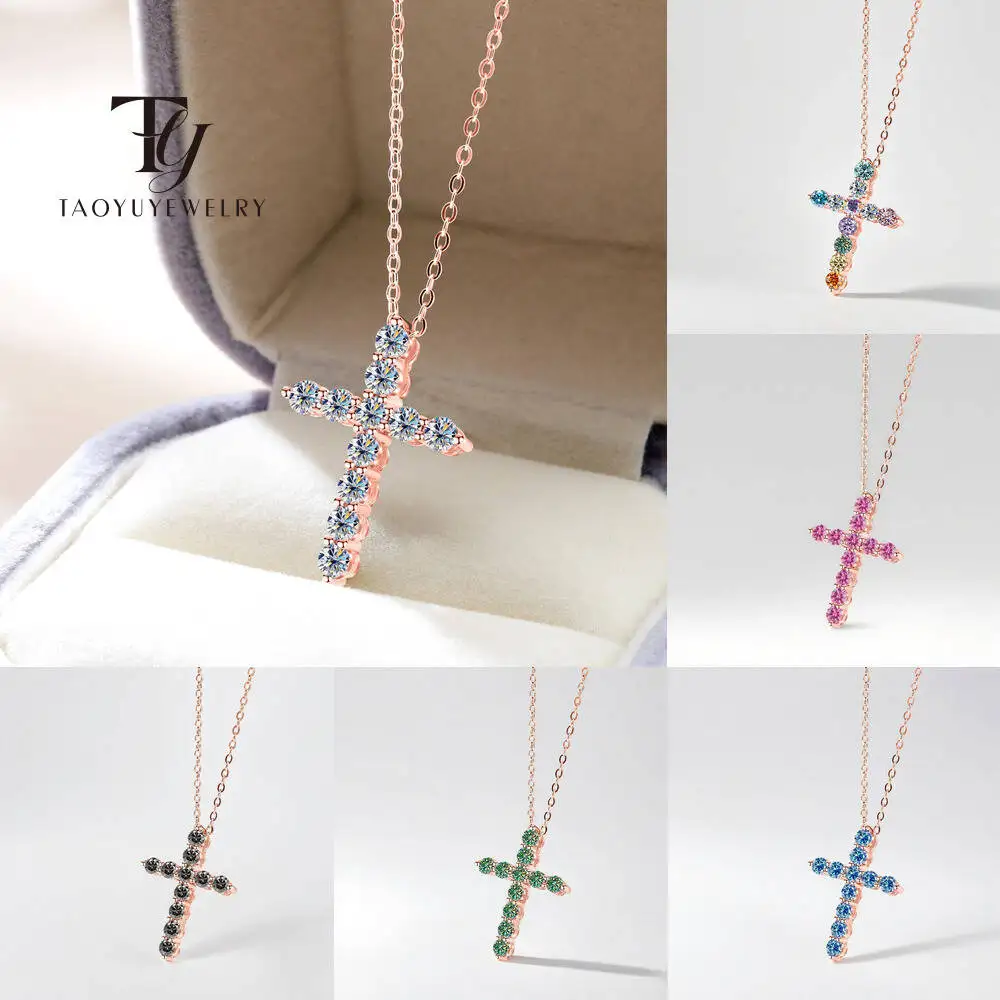 

Ожерелье с крестом Taoyu из муассанита для женщин и мужчин, ожерелье из стерлингового серебра 925 пробы, 3 мм, 4 мм, разноцветный лабораторный драгоценный камень, ювелирные изделия в готическом стиле