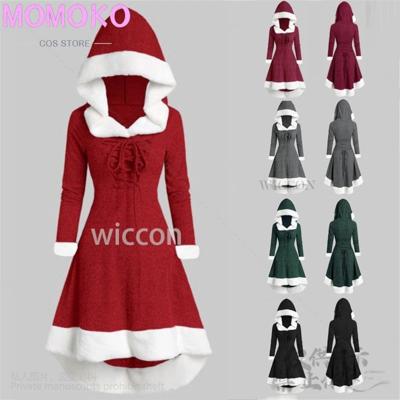 2024 Anime Christmas Dresses Winter Furcollar Lolita Sexy Wear Warm Hooded Dress For Party Halloween Cosplay Girls Customized