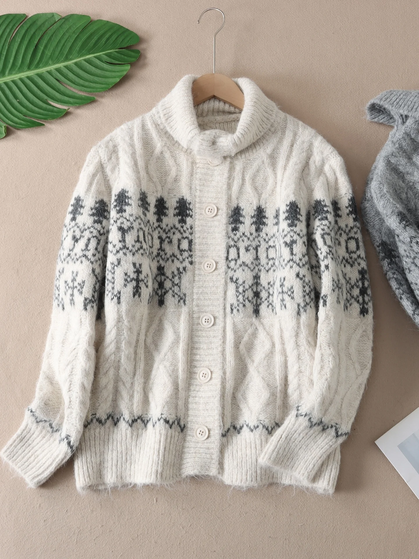 

Thiened вязаный свитер с высоким воротником, пальто, женский осенне-зимний кардиган на одной пуговице Fair Isle Sle, теплый длинный све