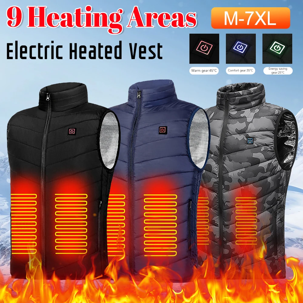 

9 Heated Vest Zones Electric Heated Jackets Men Women Sportswear Heated Coat Graphene Heat Coat USB Heating Jacket For Camping