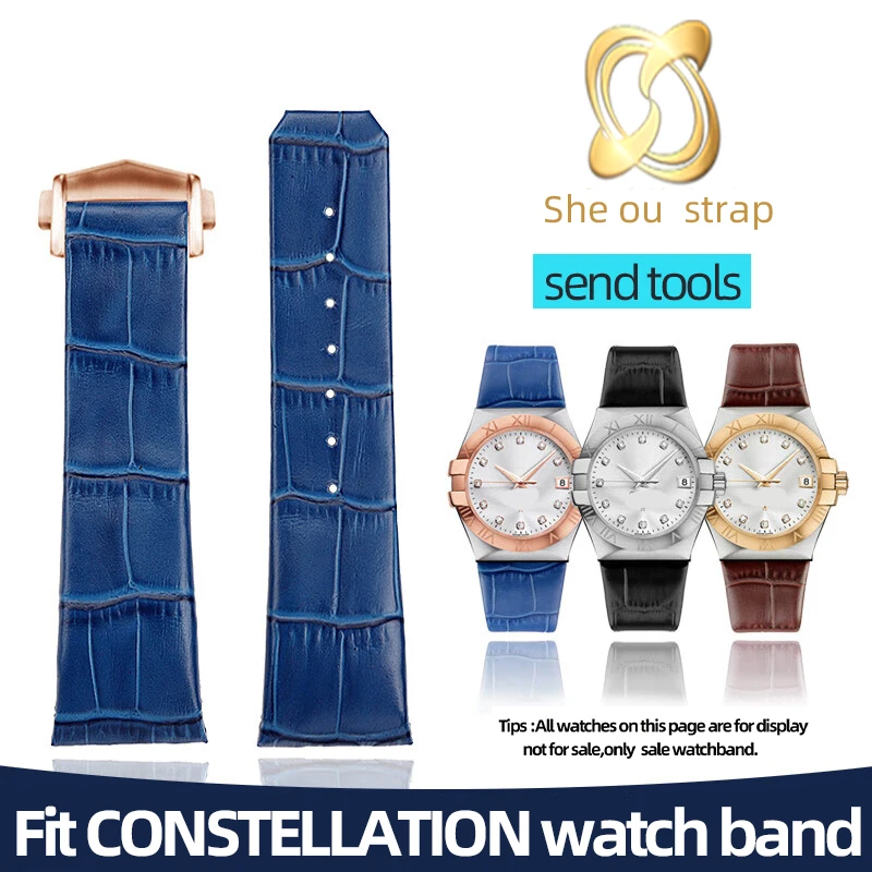 25MM Black Brown Blue Watch Strap For OMEGA CONSTELLATION DOUBLE EAGLE  With Women And Men Notch  Watchband