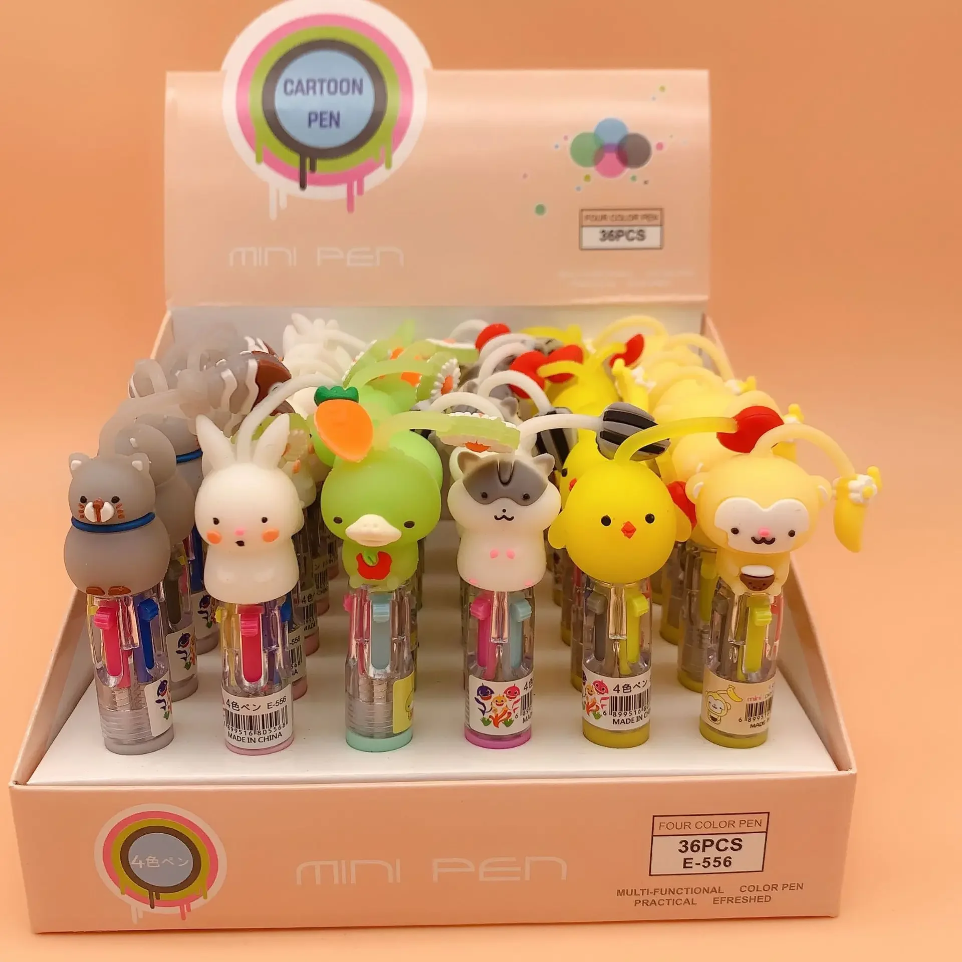 

36 шт., четырехцветная шариковая ручка, силиконовая мультяшная голова, милая кукла, 4 цвета, шариковая ручка, маленькие мини-портативные обучающие канцелярские принадлежности