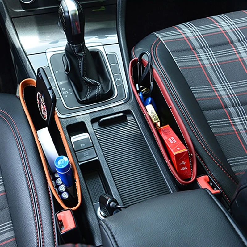 1Pcs Auto Spalt Box Auto Sitz Slot Box Organizer PU Leder Auto Sitz Spalt Lücke Lagerung Tasche Telefon & schlüssel Halter Auto Zubehör