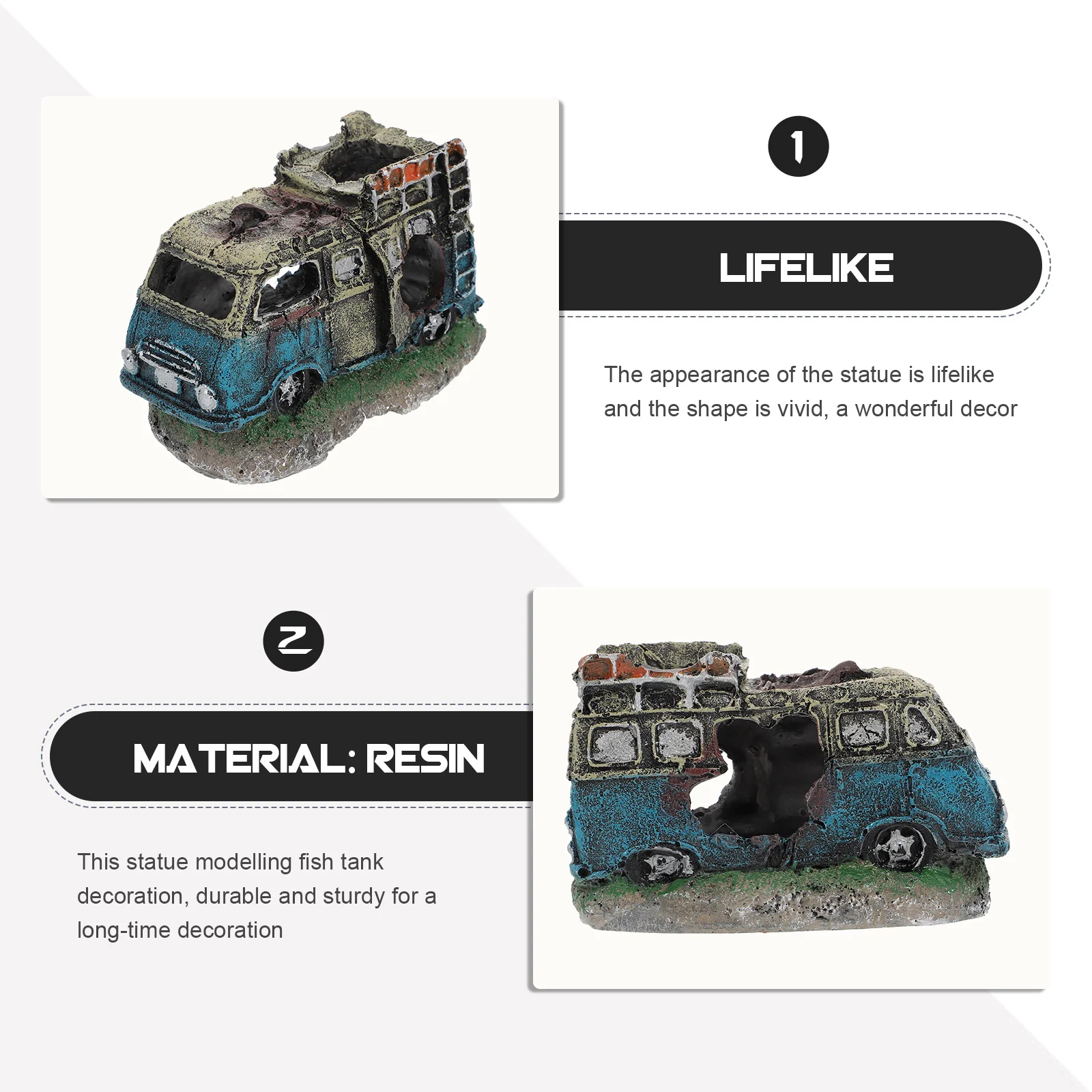 

Resin Car Wreck Decor for Aquarium Realistic Fish Tank Landscape with Stable Base Small Compact Design Resin Fish Shrimp Hidden