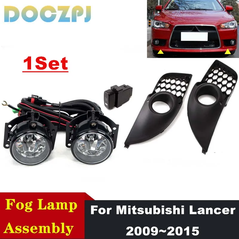 

1 комплект, авто галогенные противотуманные фары в сборе, противотуманные фары с крышкой, комплекты жгутов проводов для Mitsubishi Lancer Sport 2009 ~ 2015