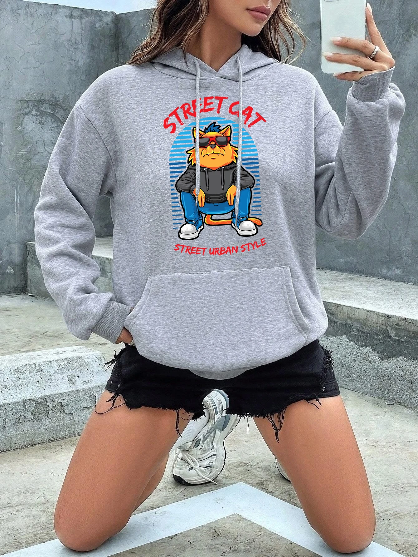 

Street Cat Street Urban Style Hoodie Unisex Simple High Quality Sweatshirts Autumn Casual Sportswear Street Loose Hoody Female