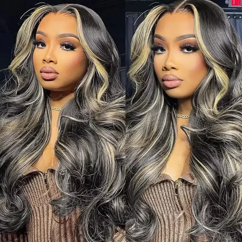 

1B/27 Balayage Highlight Body Wave Wig Human Hair 30 Inch Ombre Blonde Highlight Brazilian 13x4 HD Lace Frontal Wigs 250 Density