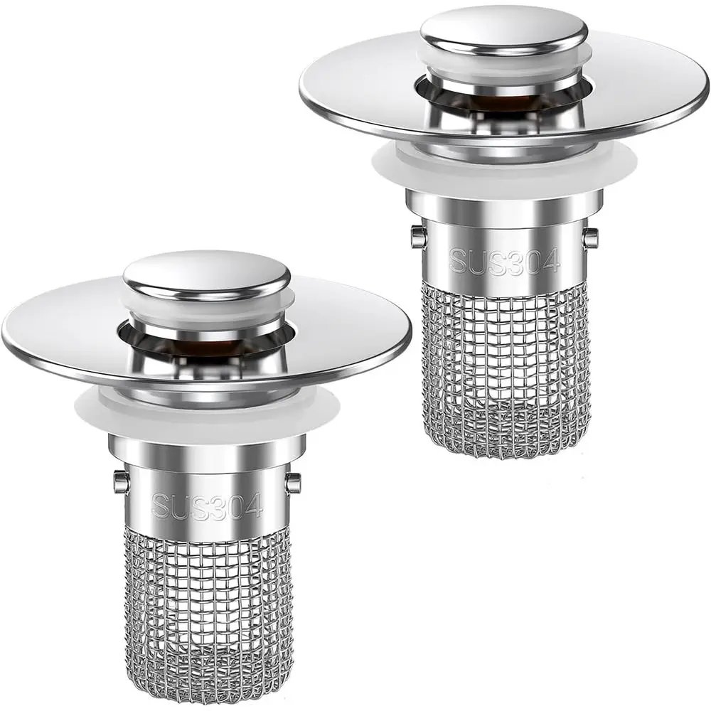 2-Pack Sink Drain Strainers with Removable Stainless Steel Basket for Hair and Debris